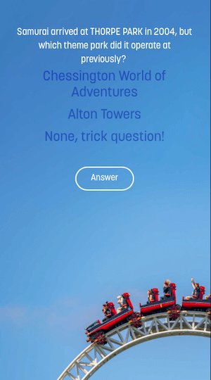 Thorpe Park quiz from the Playable platform questionnaire image.