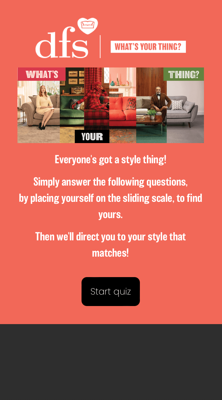The presentation page of DFS "What's your thing?" personality test made with the Playable platform. 