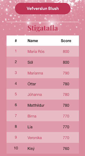 Blush drop game leaderboard page