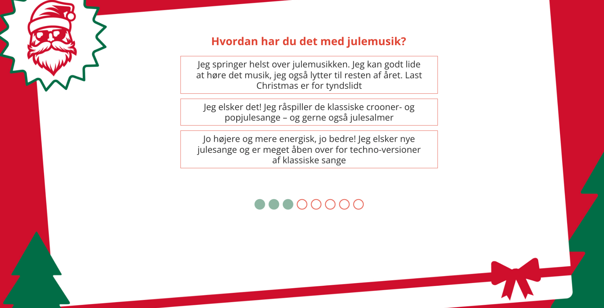 Depressionsforeningen Christmas musik question in quiz.
