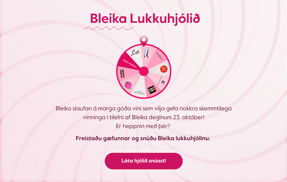 Icelandic Cancer Society spin the wheel image.